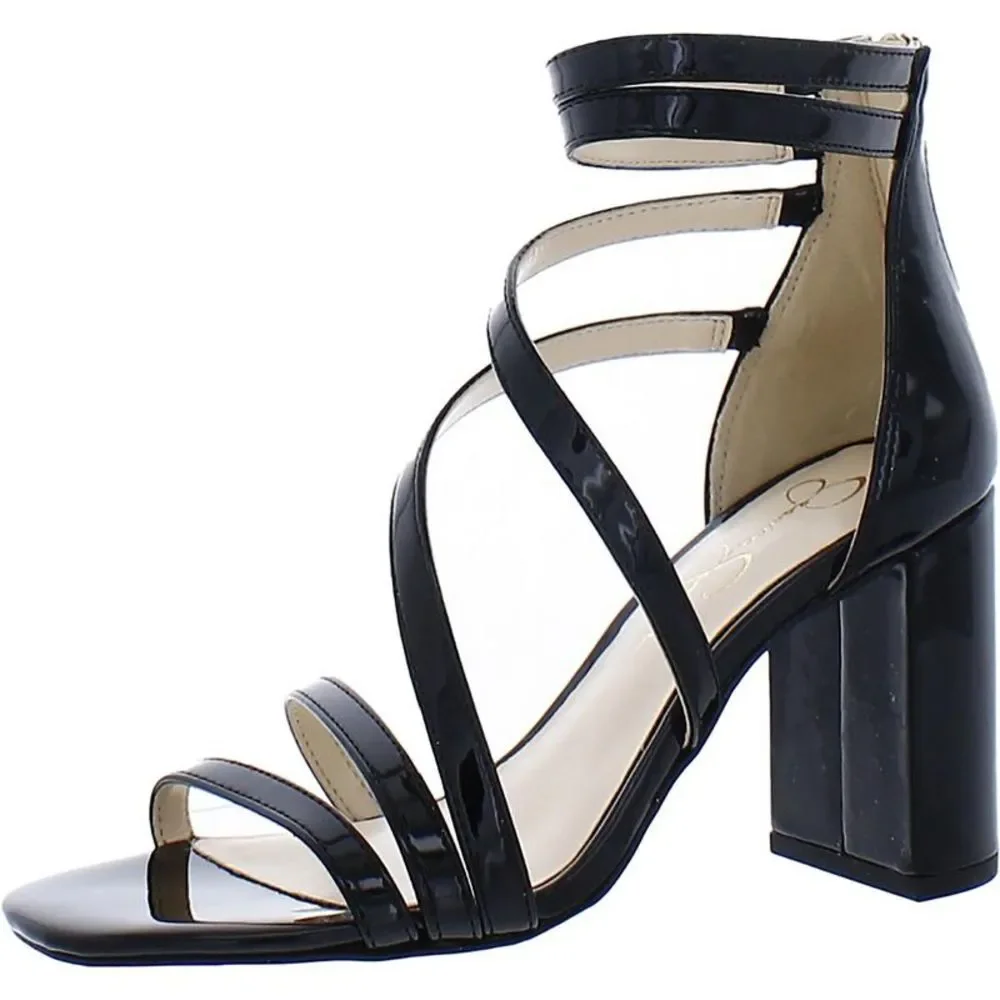 Jessica Simpson Womens Sardona Black Faux leather Strappy Pumps Shoes NWT